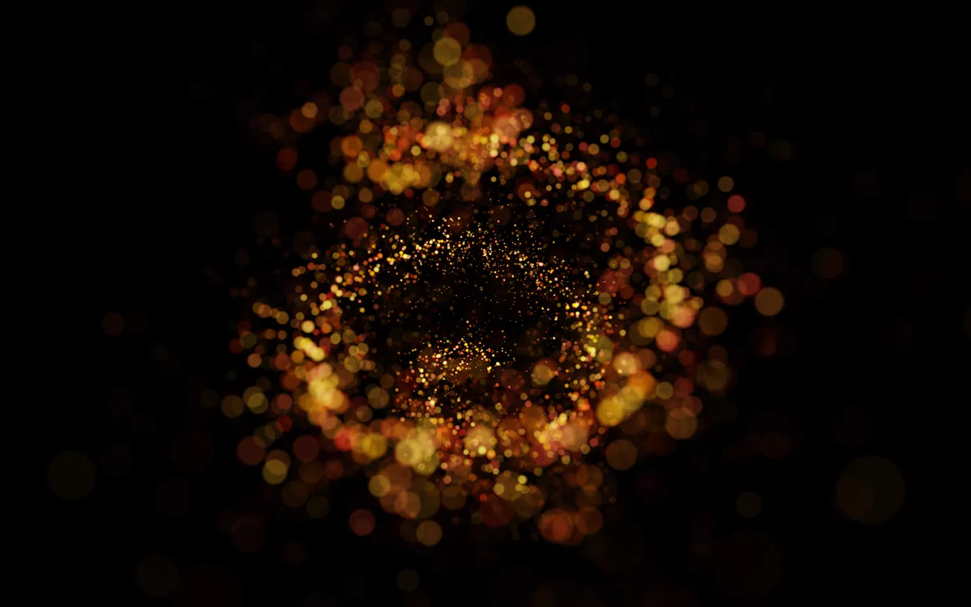 Abstract 3D render of a golden particle bloom